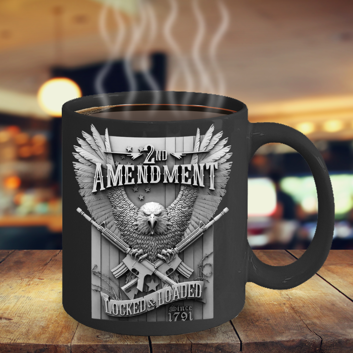 2nd Amendment Locked and Loaded, Coffee Mug, Hot Chocolate, Eagles, Guns, Patriotic