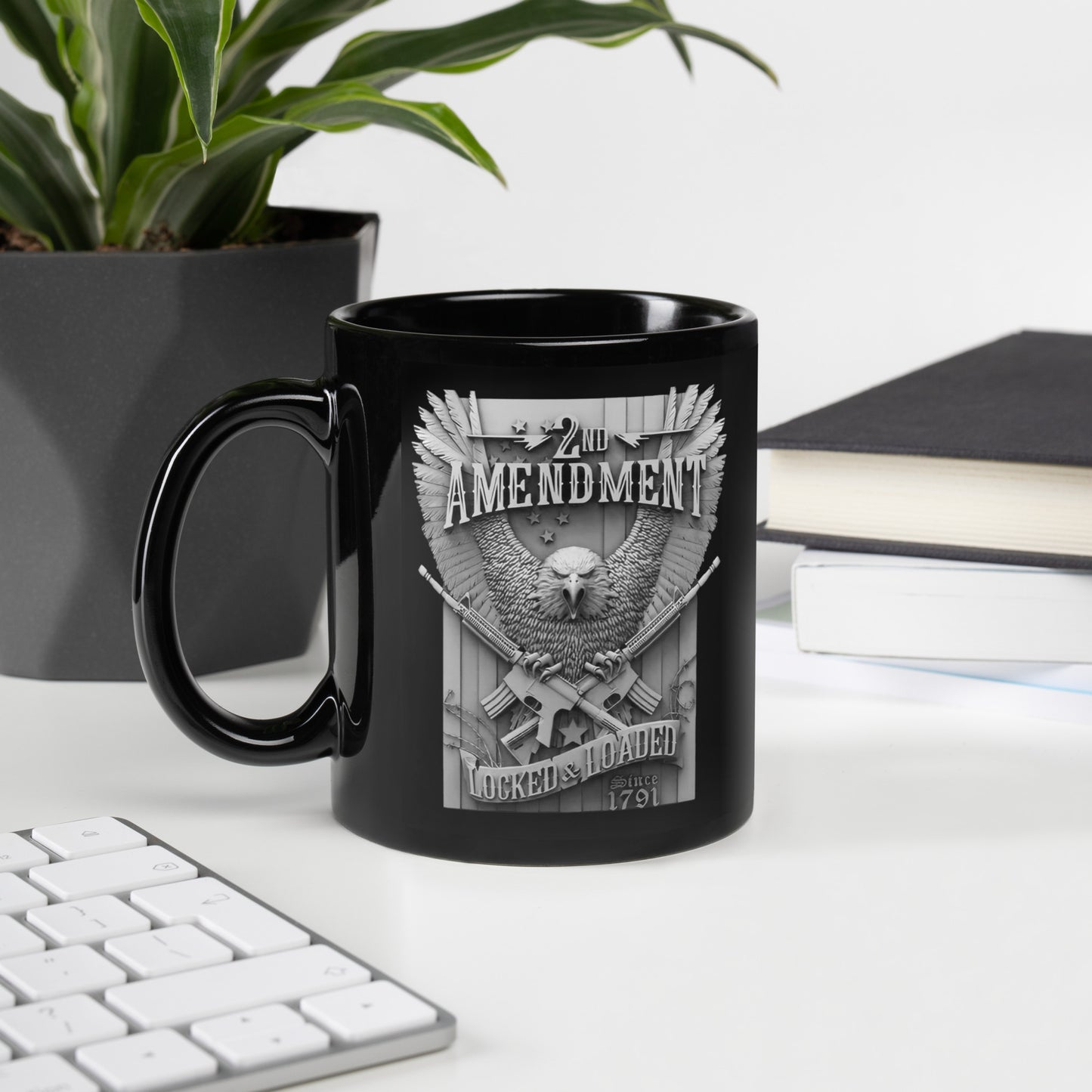 2nd Amendment Locked and Loaded, Coffee Mug, Hot Chocolate, Eagles, Guns, Patriotic