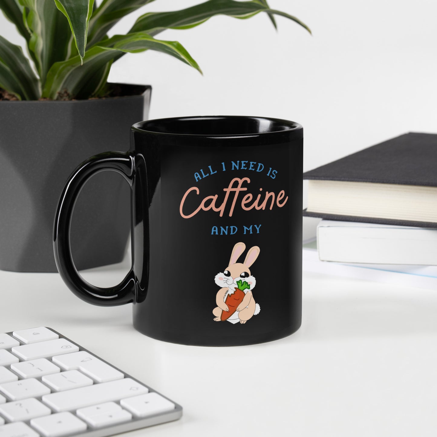 Caffeine Rabbit Mug Black