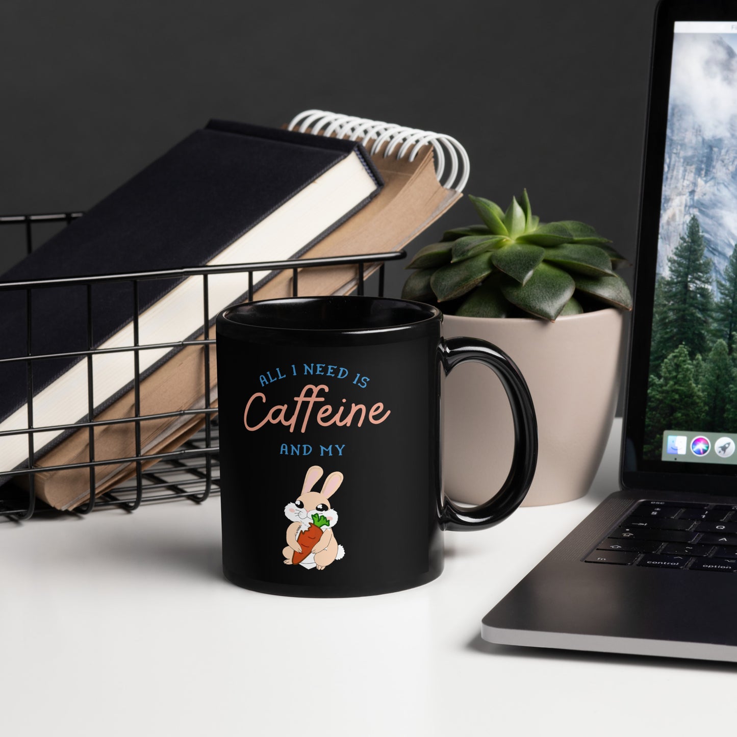 Caffeine Rabbit Mug Black