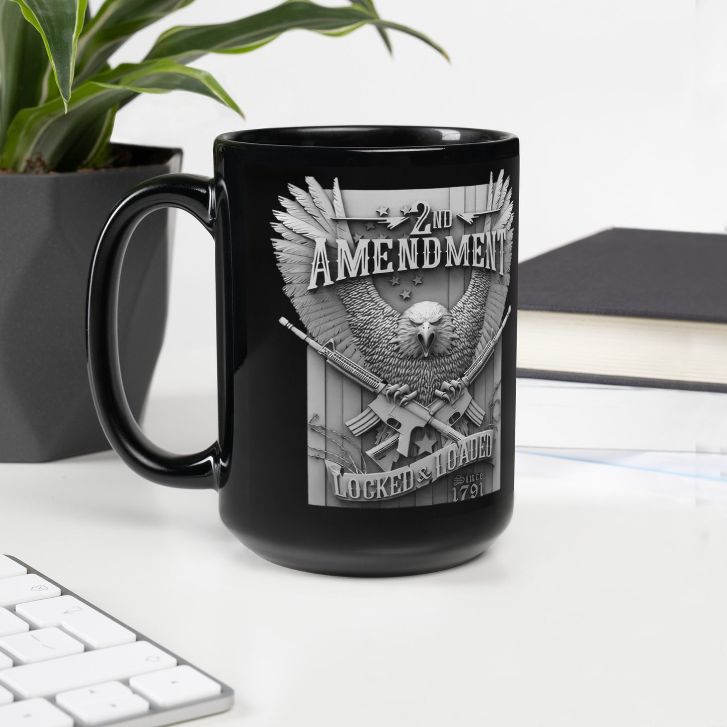 2nd Amendment Locked and Loaded, Coffee Mug, Hot Chocolate, Eagles, Guns, Patriotic