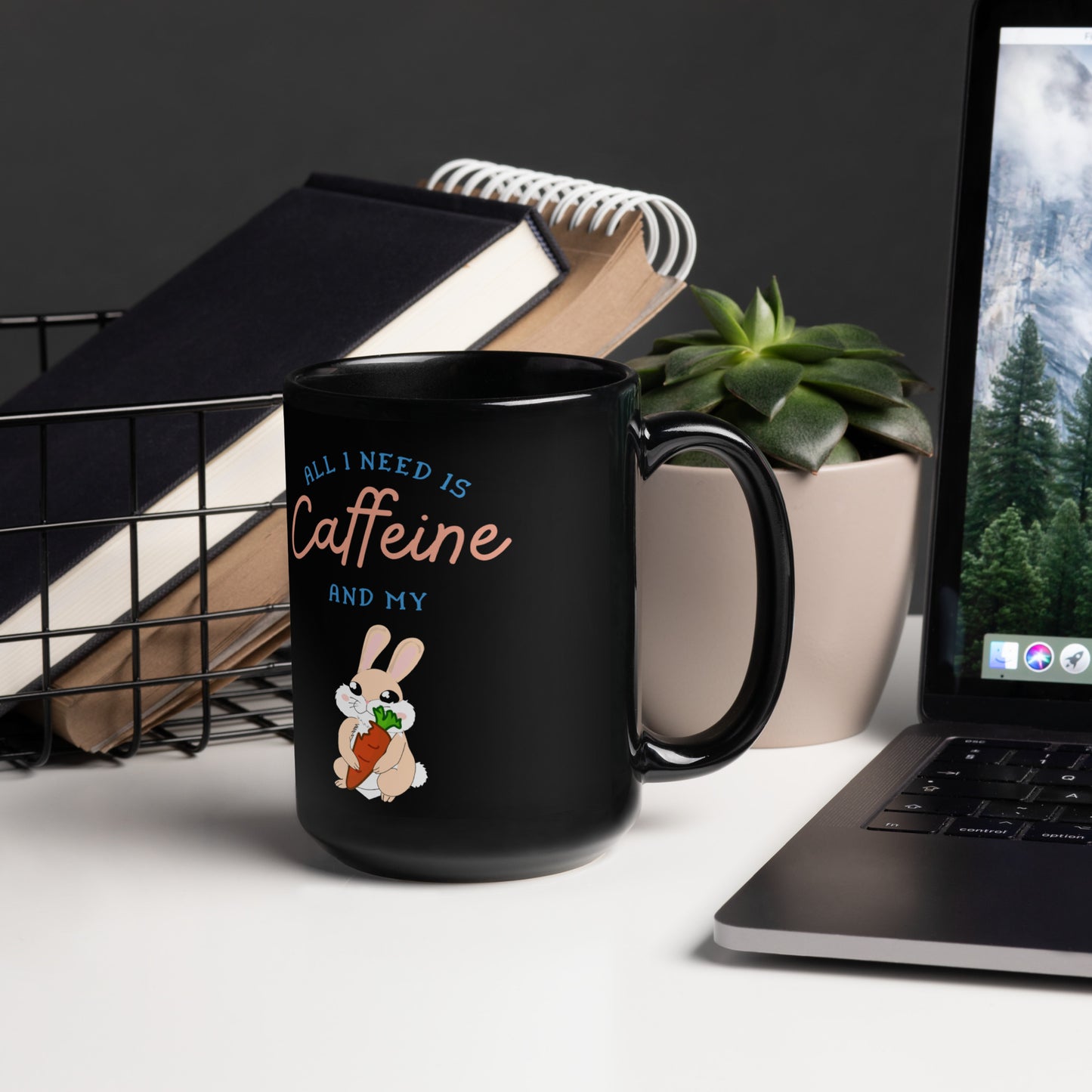 Caffeine Rabbit Mug Black