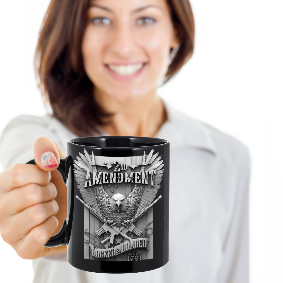 2nd Amendment Locked and Loaded, Coffee Mug, Hot Chocolate, Eagles, Guns, Patriotic