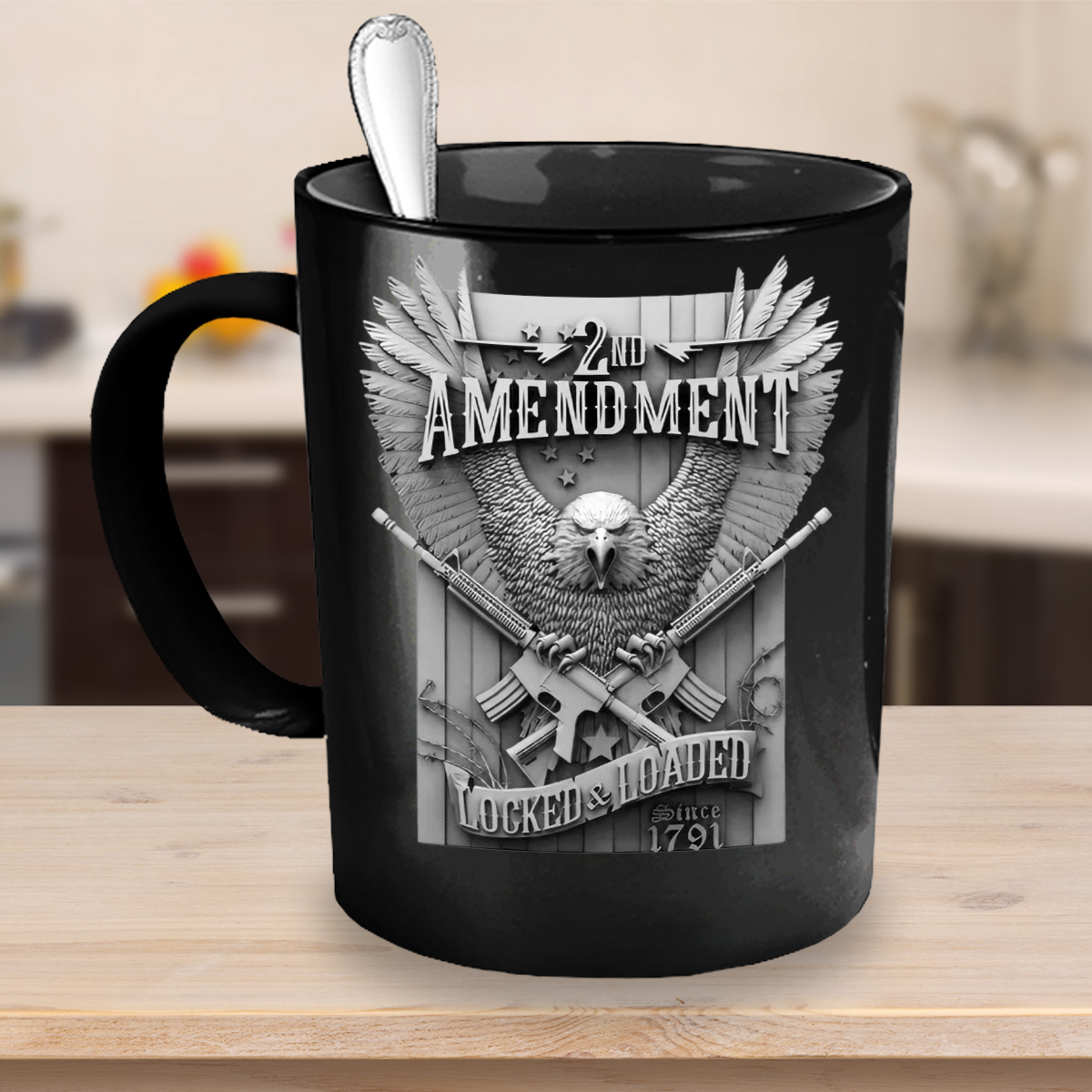 2nd Amendment Locked and Loaded, Coffee Mug, Hot Chocolate, Eagles, Guns, Patriotic