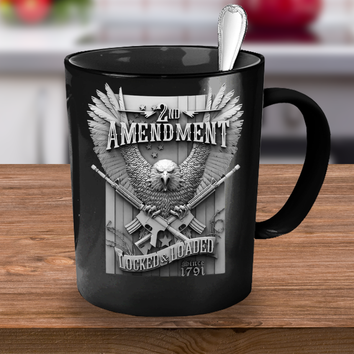 2nd Amendment Locked and Loaded, Coffee Mug, Hot Chocolate, Eagles, Guns, Patriotic