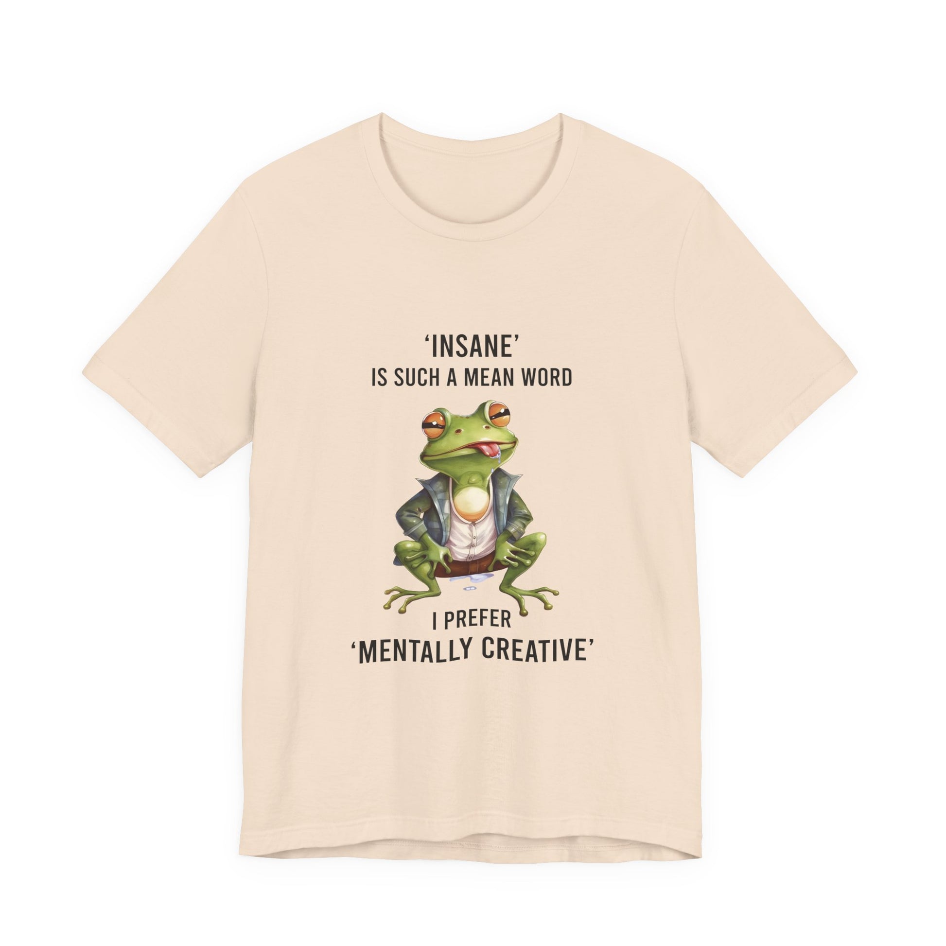 Mentally Creative Frog T-Shirt | Frog Wearing Jacket, Funny Quote Tee featuring a stylized frog illustration.