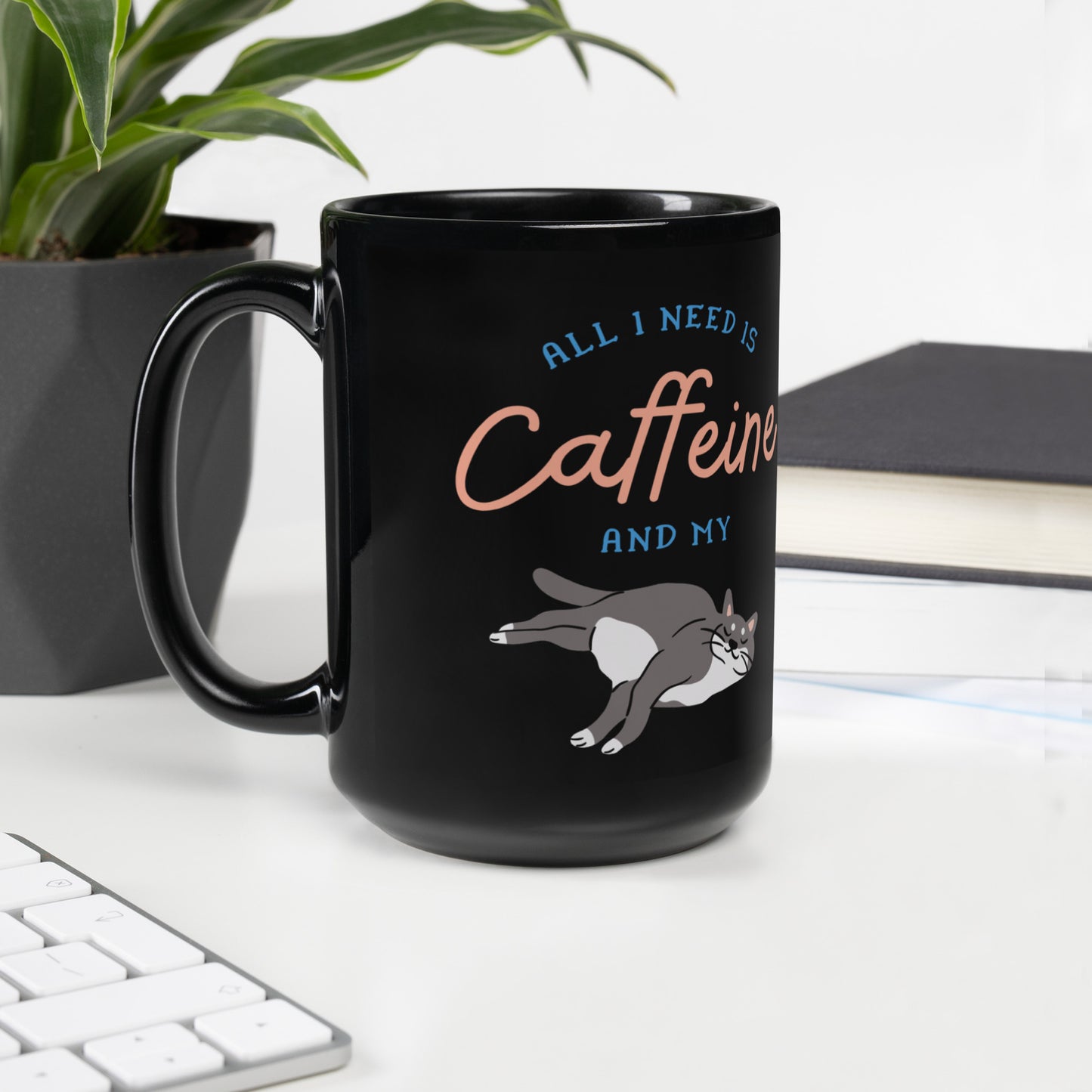 Caffeine Cat Mug Black