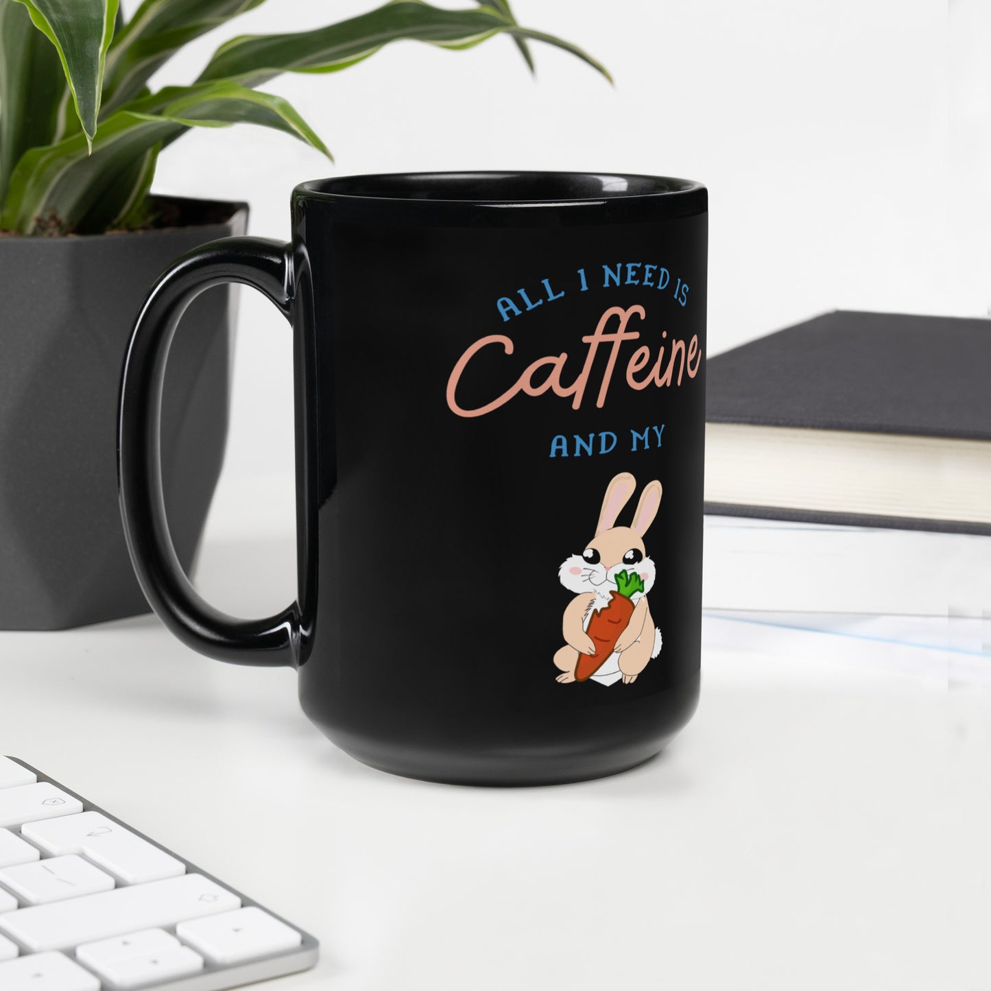 Caffeine Rabbit Mug Black