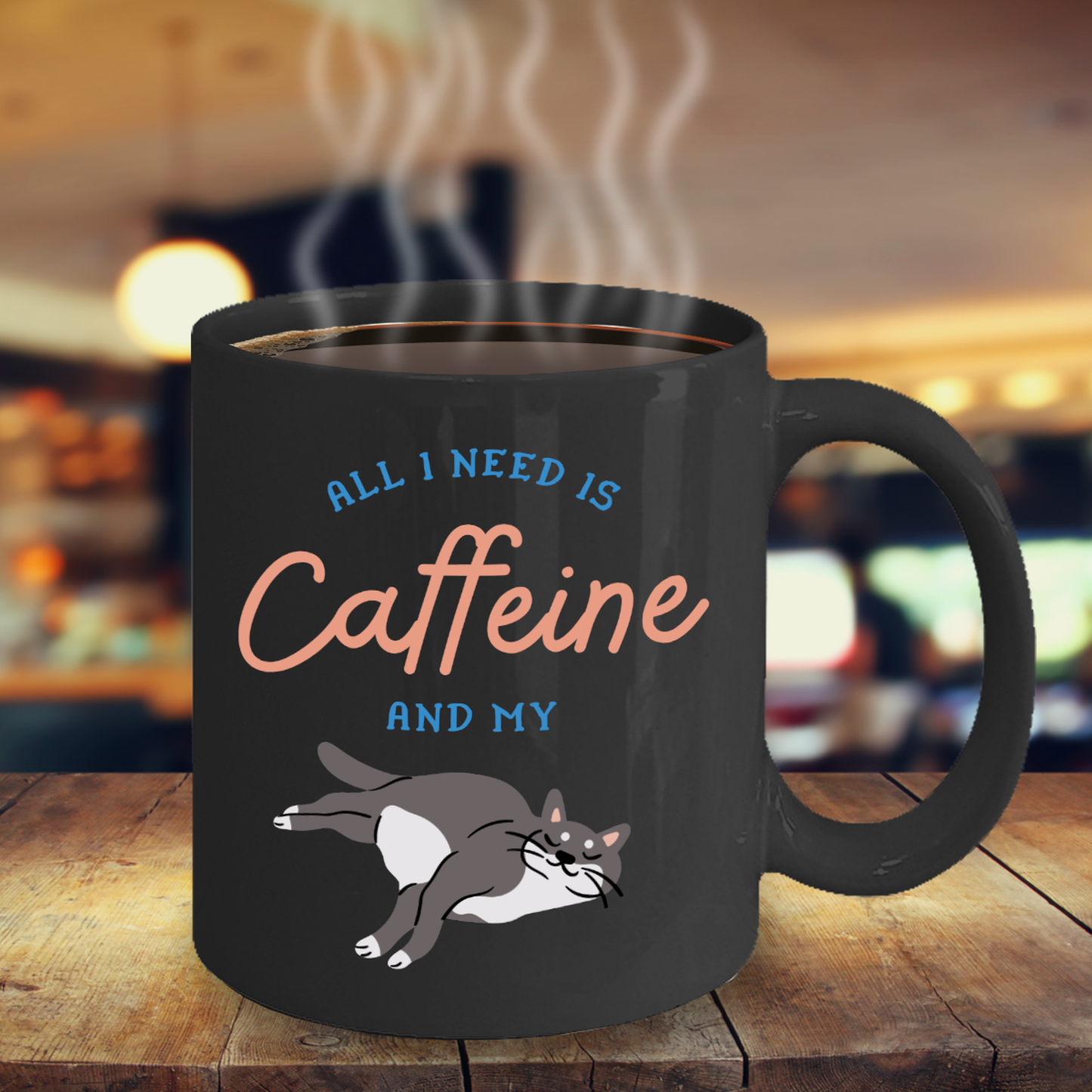 Caffeine Cat Mug Black